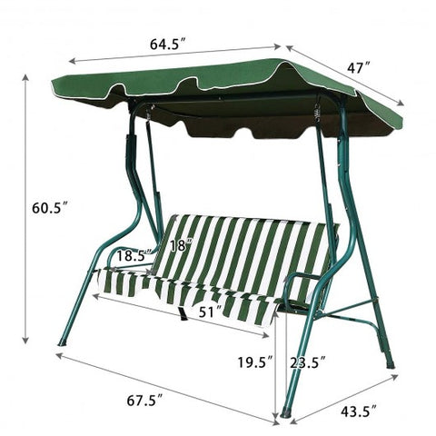 3 Seats Patio Canopy Swing-Green