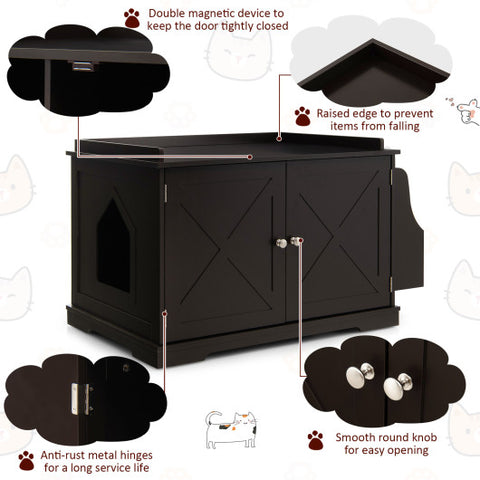 Large Wooden Cat Litter Box Enclosure with the Storage Rack-Coffee