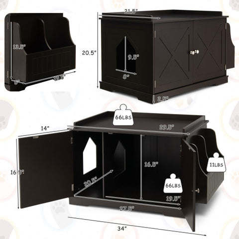 Large Wooden Cat Litter Box Enclosure with the Storage Rack-Coffee