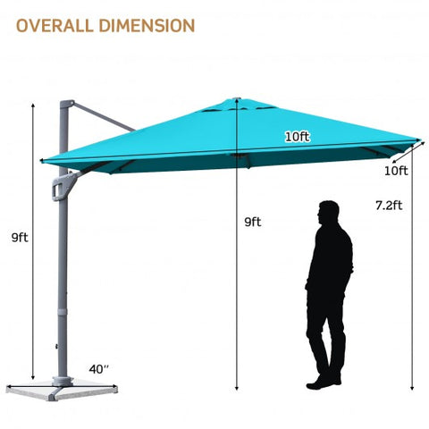 10 x 10 Feet Patio Offset Cantilever Umbrella with Aluminum 360-degree Rotation Tilt-Turquoise