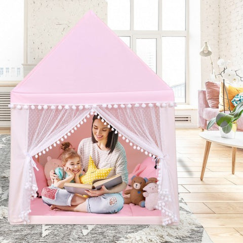 Kids Play Tent Large Playhouse Children Play Castle Fairy Tent Gift with Mat-Pink