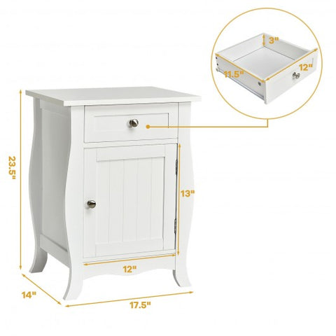 Wooden Accent End Table with Drawer Storage Cabinet Nightstand-White