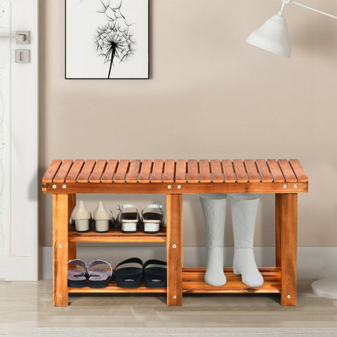 3-Tier Wood Shoe Rack Shoe Bench Freestanding Boots Storage Organizer