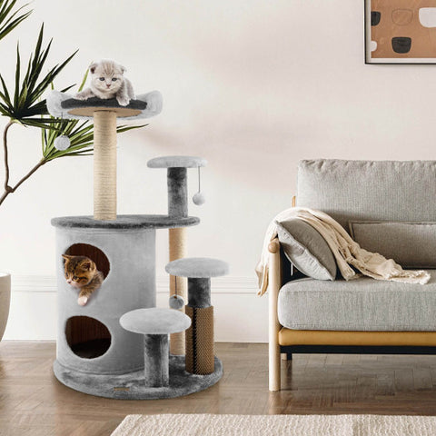 40 Inch Cat Tree Tower Multi-Level Activity Tree with 2-Tier Cat-Hole Condo-Gray