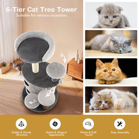 40 Inch Cat Tree Tower Multi-Level Activity Tree with 2-Tier Cat-Hole Condo-Gray