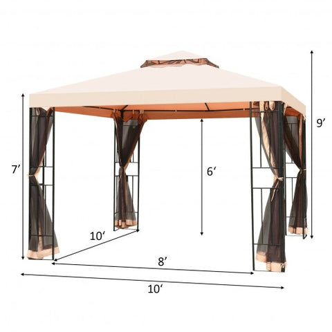 10 x 10 Feet 2 Tier Vented Metal Gazebo Canopy with Mosquito Netting