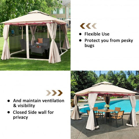 10 x 10 Feet 2 Tier Vented Metal Gazebo Canopy with Mosquito Netting