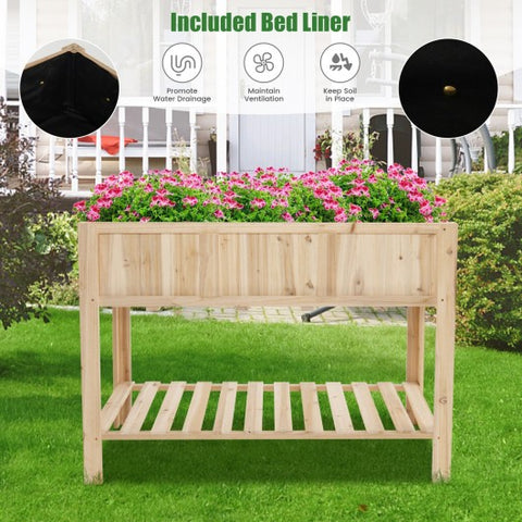 47 Inch Wooden Raised Garden Bed with Bottom Shelf and Bed Liner