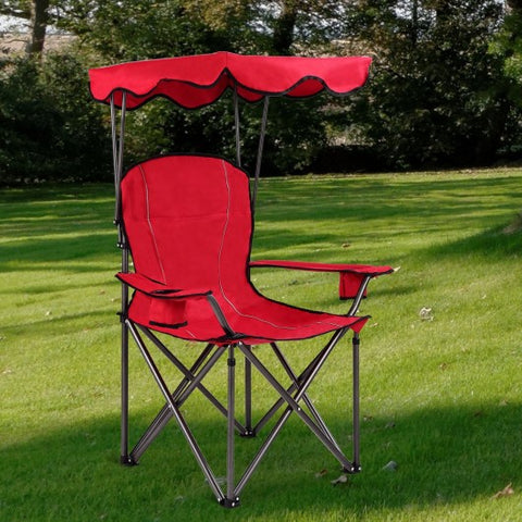 Portable Folding Beach Canopy Chair with Cup Holders-Red