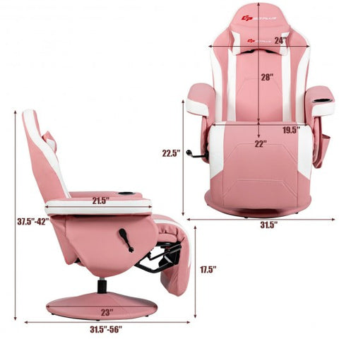 Ergonomic High Back Massage Gaming Chair with Pillow-Pink