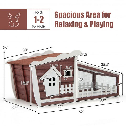62 Inch Wooden Rabbit Hutch with Pull Out Tray-Red