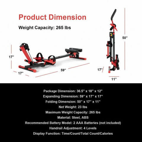 4 in 1 Folding Rowing Machine with Control Panel for Home Gym