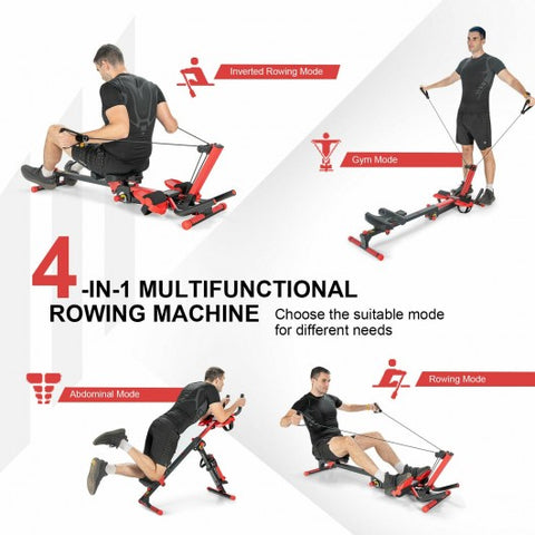 4 in 1 Folding Rowing Machine with Control Panel for Home Gym