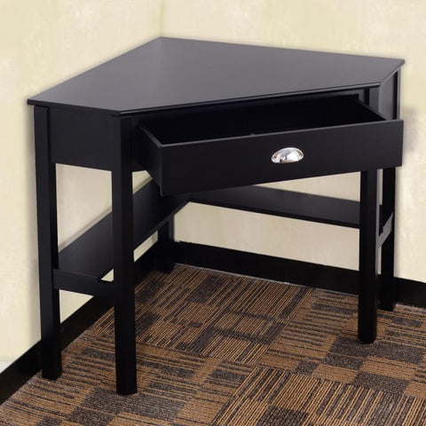 Corner Wooden Piece Laptop Computer Desk-Black