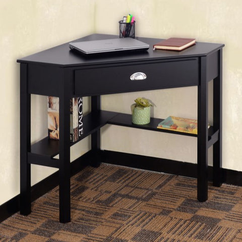 Corner Wooden Piece Laptop Computer Desk-Black