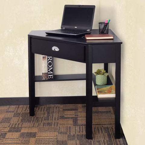 Corner Wooden Piece Laptop Computer Desk-Black