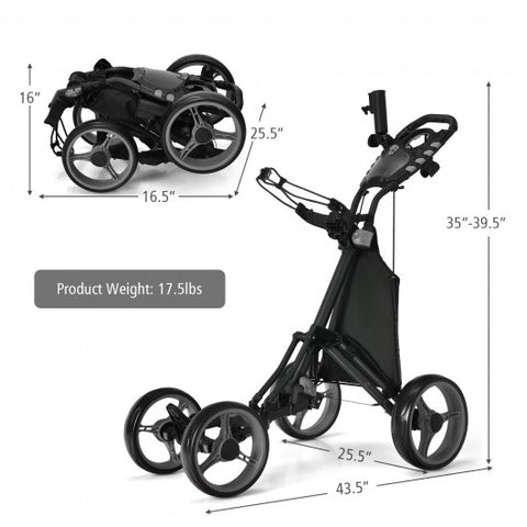 Lightweight Foldable Collapsible 4 Wheels Golf Push Cart-Gray