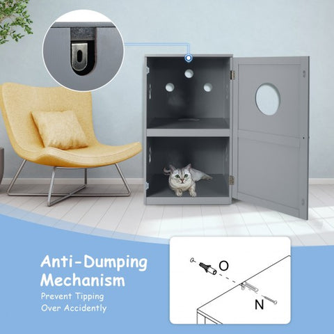 2-tier Litter Hidden Cat House With Anti-toppling Device-Gray