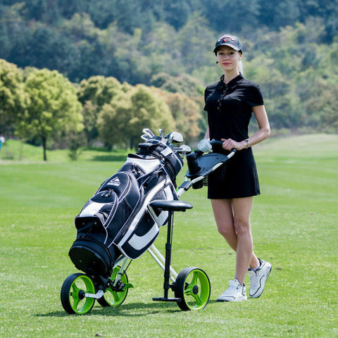 Foldable 3 Wheels Push Pull Golf Trolley with Scoreboard Bag