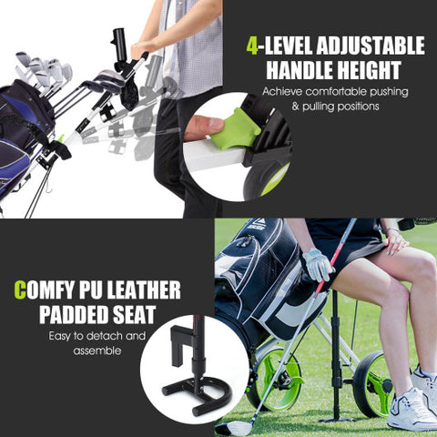 Foldable 3 Wheels Push Pull Golf Trolley with Scoreboard Bag