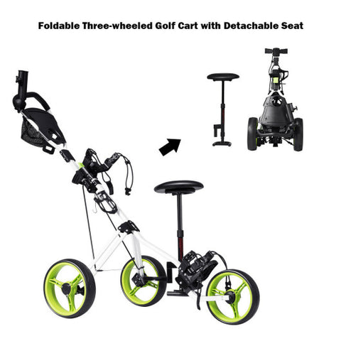 Foldable 3 Wheels Push Pull Golf Trolley with Scoreboard Bag