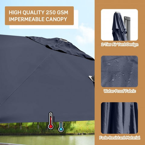 10 x 10 Feet Patio Offset Cantilever Umbrella with Aluminum 360-degree Rotation Tilt-Navy