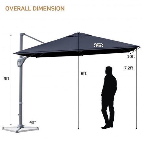 10 x 10 Feet Patio Offset Cantilever Umbrella with Aluminum 360-degree Rotation Tilt-Navy