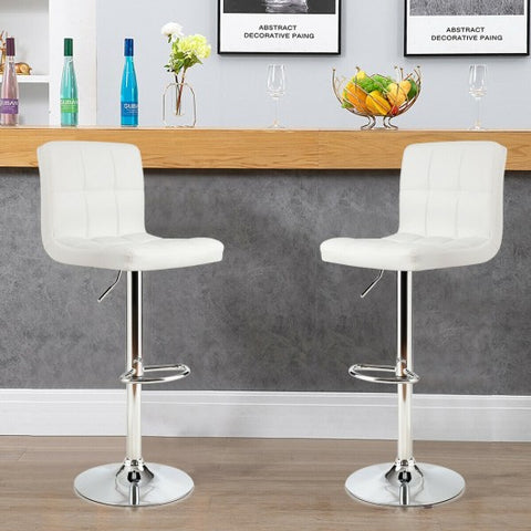 Adjustable Swivel Bar Stool with PU Leather-White