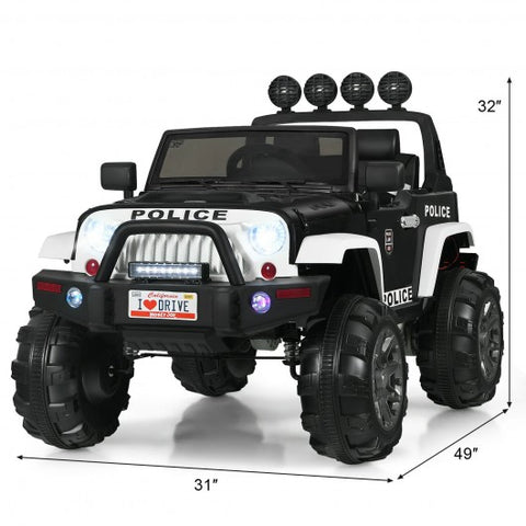 12V Kids Spring Suspension Ride On Truck-Black & White