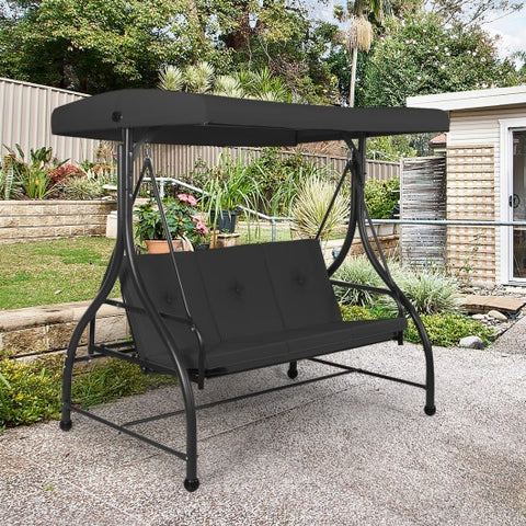 3 Seats Converting Outdoor Swing Canopy Hammock with Adjustable Tilt Canopy-Black