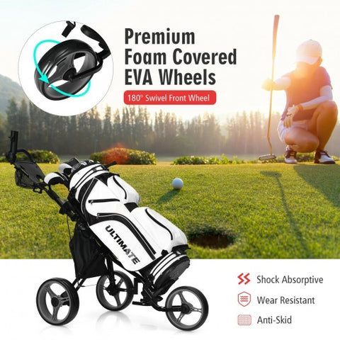 3 Wheels Folding Golf Push Cart with Seat Scoreboard and Adjustable Handle-Gray