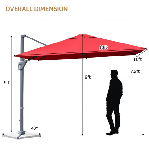 10 x 10 Feet Patio Offset Cantilever Umbrella with Aluminum 360-degree Rotation Tilt-Wine