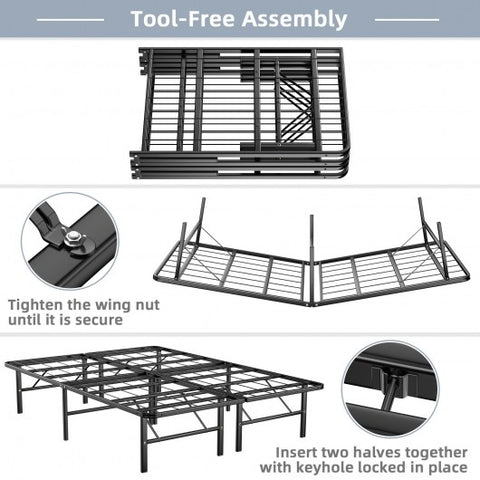 14 Inch Foldable Metal Platform Bed Tool-Free Assembly-Full Size