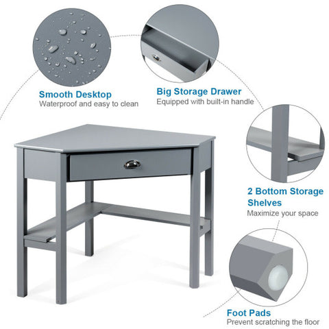 Corner Wooden Piece Laptop Computer Desk-Gray