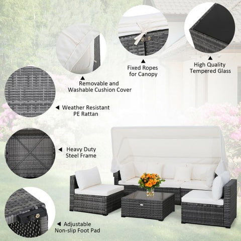 6 Pieces Outdoor Patio Retractable Canopy Furniture Set