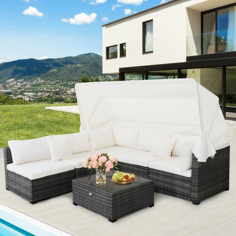 6 Pieces Outdoor Patio Retractable Canopy Furniture Set