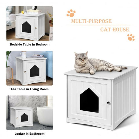 Sidetable Nightstand Weatherproof Multi-function Cat House-White