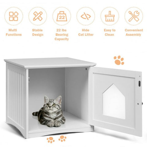 Sidetable Nightstand Weatherproof Multi-function Cat House-White