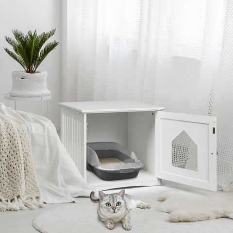 Sidetable Nightstand Weatherproof Multi-function Cat House-White