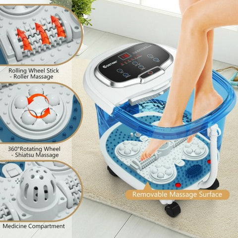 Portable All-In-One Heated Foot Bubble Spa Bath Motorized Massager-Blue and Withe