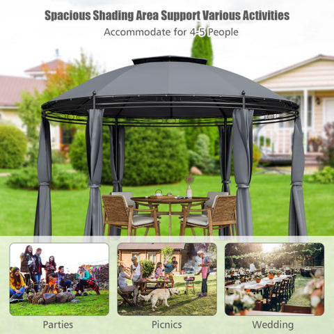 11.5 ft Outdoor Patio Round Dome Gazebo Canopy Shelter with Double Roof Steel-Gray