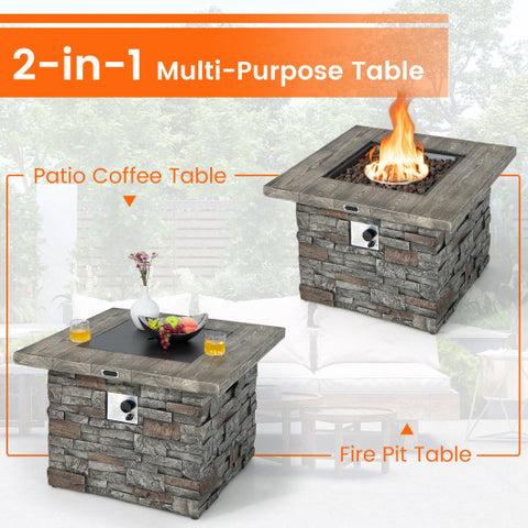 34.5 Inch Square Propane Gas Fire Pit Table with Lava Rock and PVC Cover-Gray