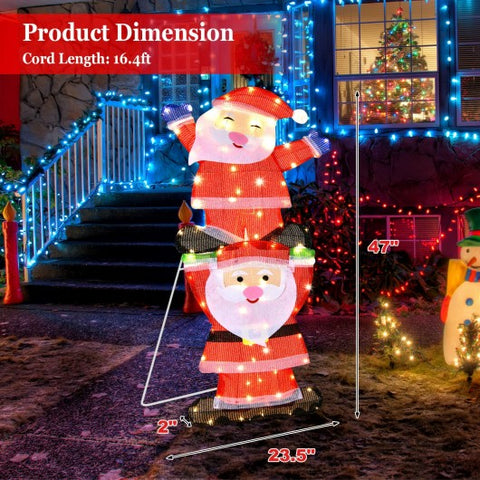 LED Double Santa Yard Christmas Decoration with String Lights and Stakes