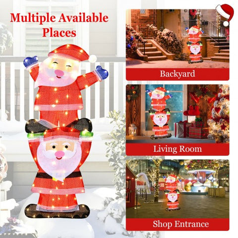 LED Double Santa Yard Christmas Decoration with String Lights and Stakes