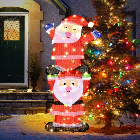 LED Double Santa Yard Christmas Decoration with String Lights and Stakes