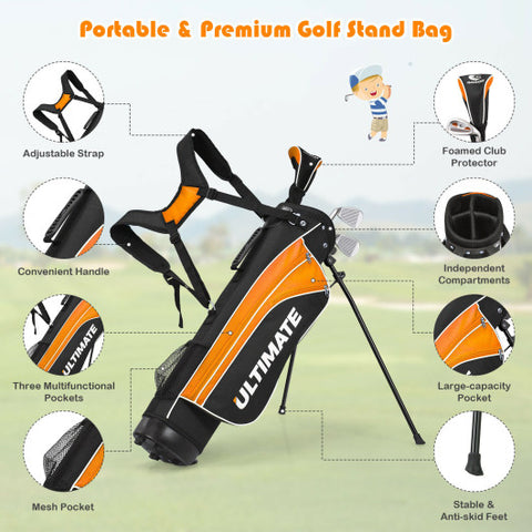 Set of 5 Ultimate 31 Inch Portable Junior Complete Golf Club Set for Kids Age 8+ -Orange