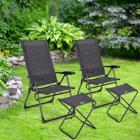 4 Pieces Patio Adjustable Back Folding Dining Chair Ottoman Set-Gray