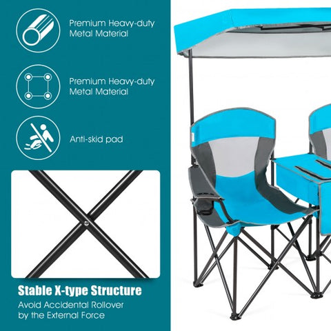 Portable Folding Camping Canopy Chairs with Cup Holder-Blue