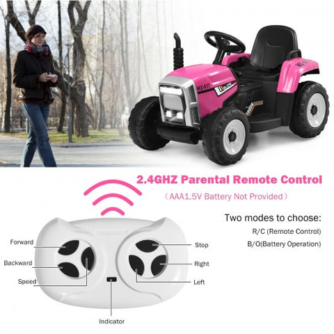 12V Ride on Tractor with 3-Gear-Shift Ground Loader for Kids 3+ Years Old-Pink