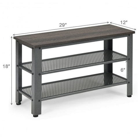 3-Tier Shoe Rack Industrial Shoe Bench with Storage Shelves-Black